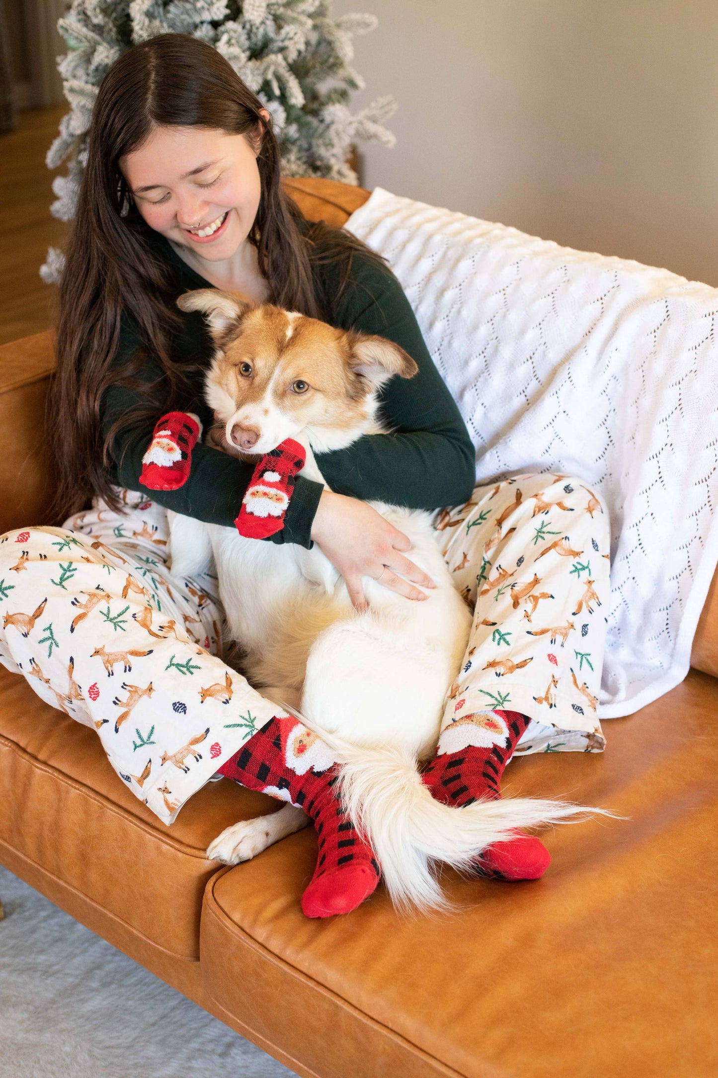 Santa Dog and Human Matching Christmas Sock Set