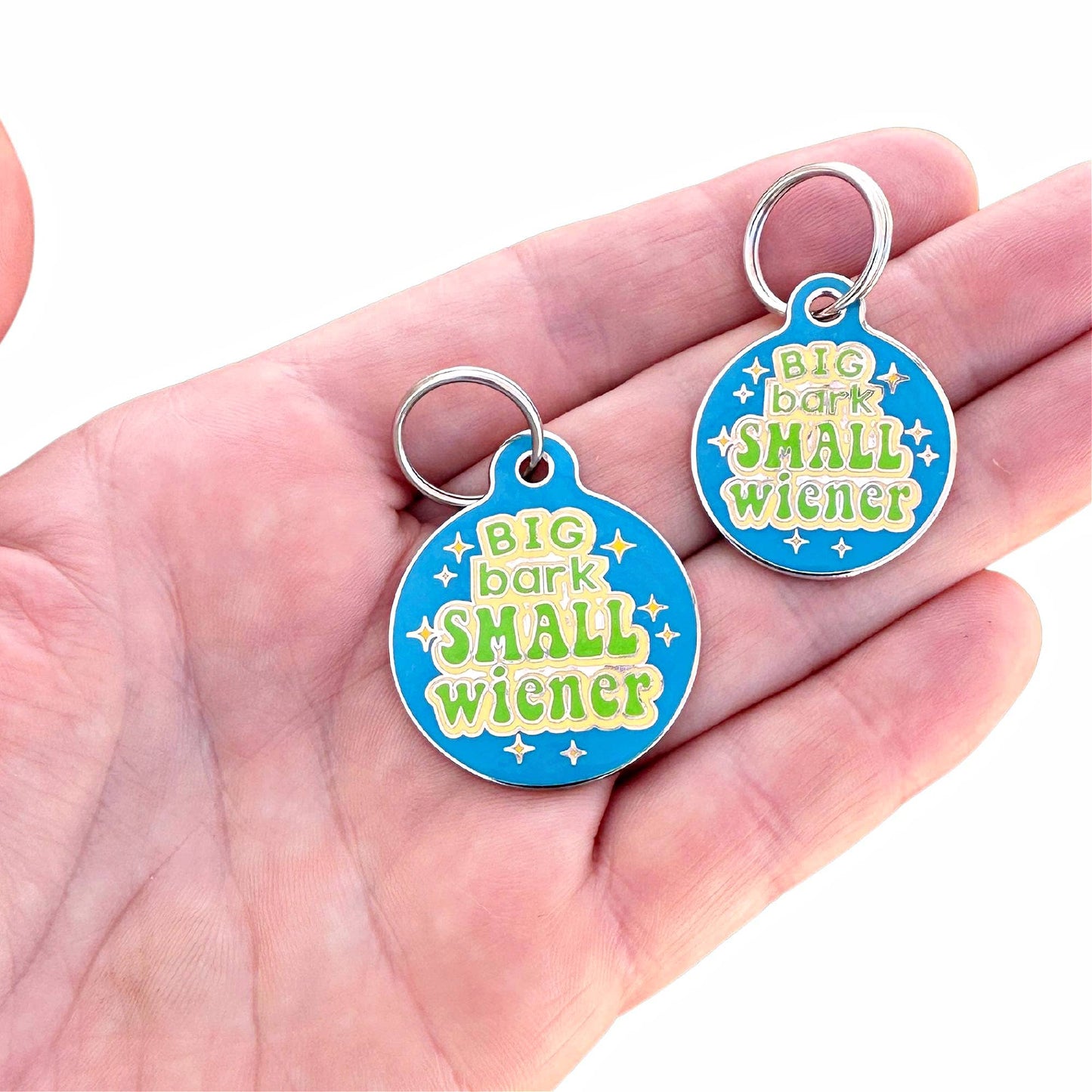 Funny Dog ID Tag Scannable QR Code - Big Bark Small Wiener