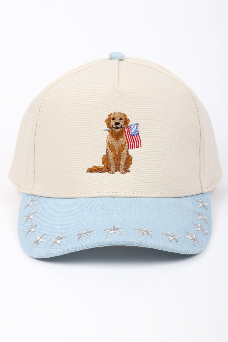 AMERICANA DOG USA FLAG Embroidered Stars Brim Two Tone Cap