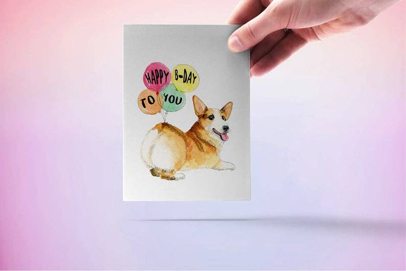Corgi Butt Balloon - Funny Birthday Card