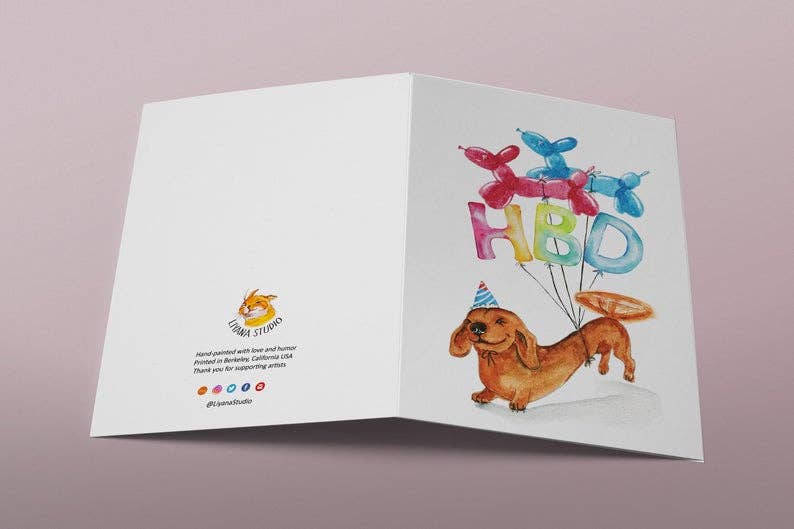 Wiener HBD Party Balloons - Funny Birthday Card