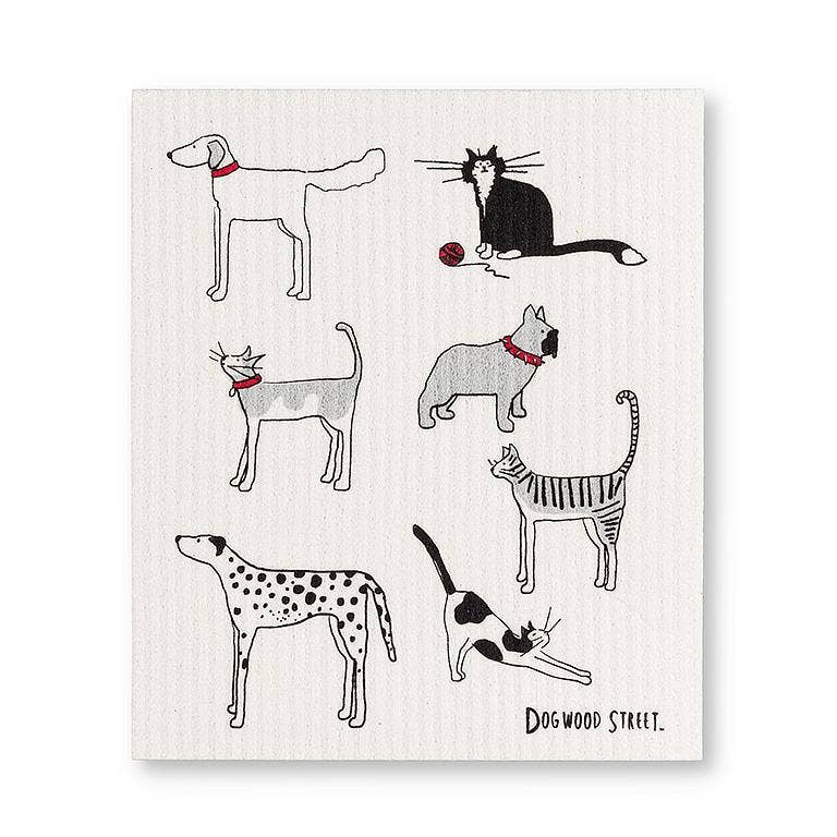 Set of Two Dogs & Cats Dishcloths-6.5x8"L