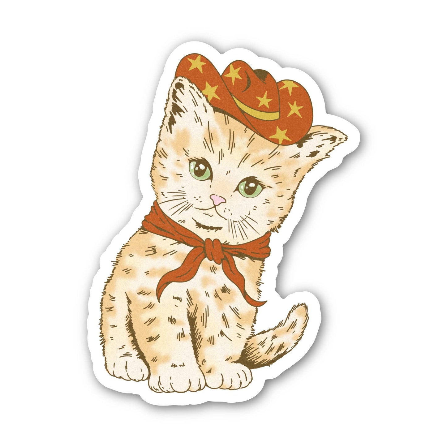 Brown Cowboy Hat Cat Sticker