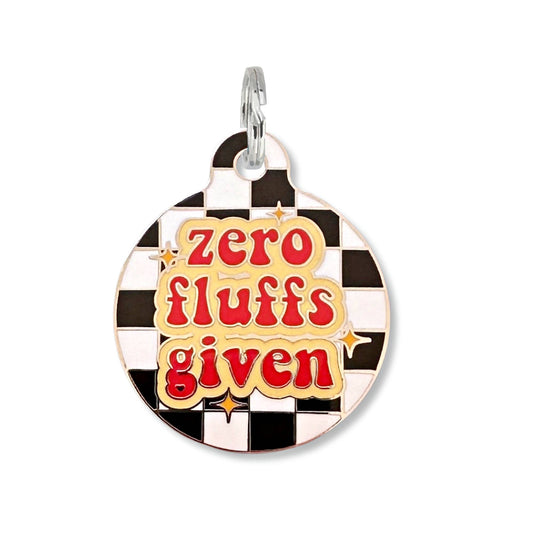 Dog Tag Collar Charm - Zero Fluffs Given - QR Code