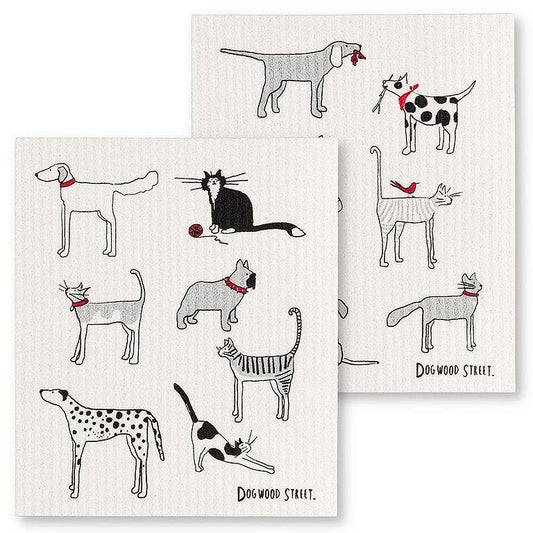 Set of Two Dogs & Cats Dishcloths-6.5x8"L