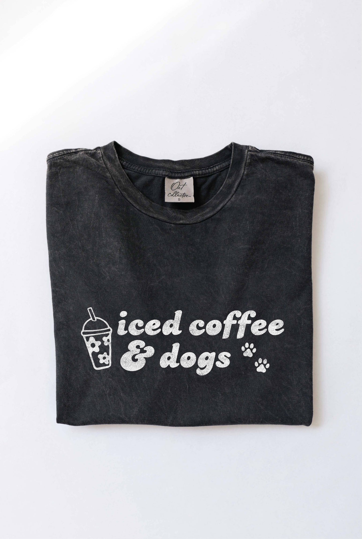 ICED COFFEE AND DOGS Mineral Washed Graphic Top