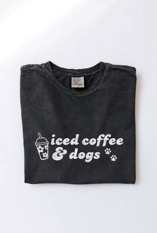 ICED COFFEE AND DOGS Mineral Washed Graphic Top