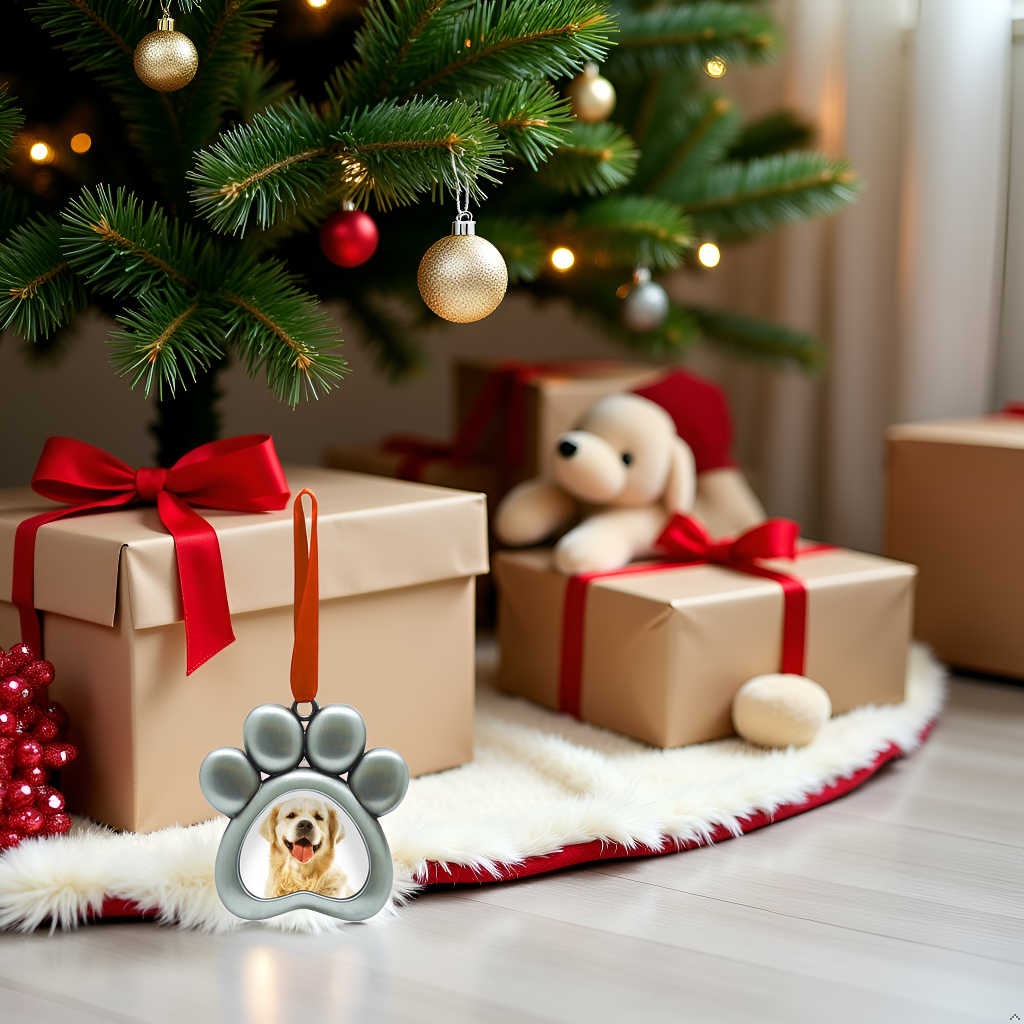 Paw Shaped Pet Picture Holiday Ornament - Silver