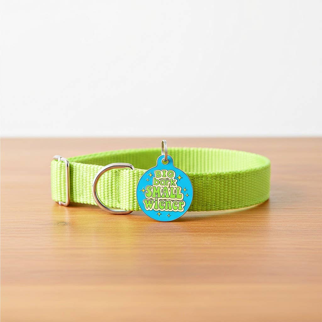 Funny Dog ID Tag Scannable QR Code - Big Bark Small Wiener