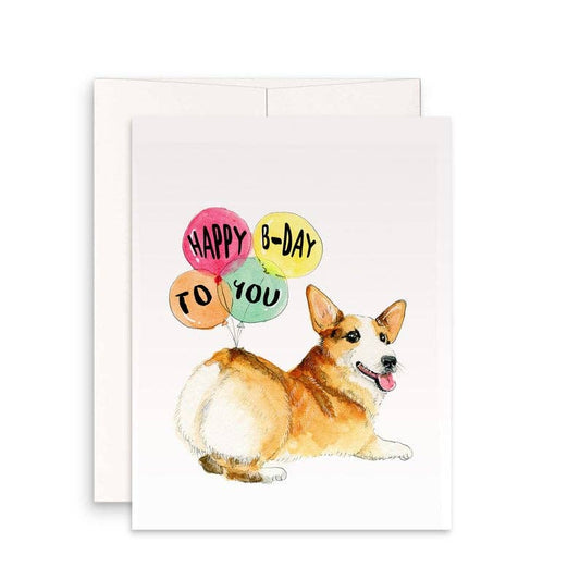 Corgi Butt Balloon - Funny Birthday Card