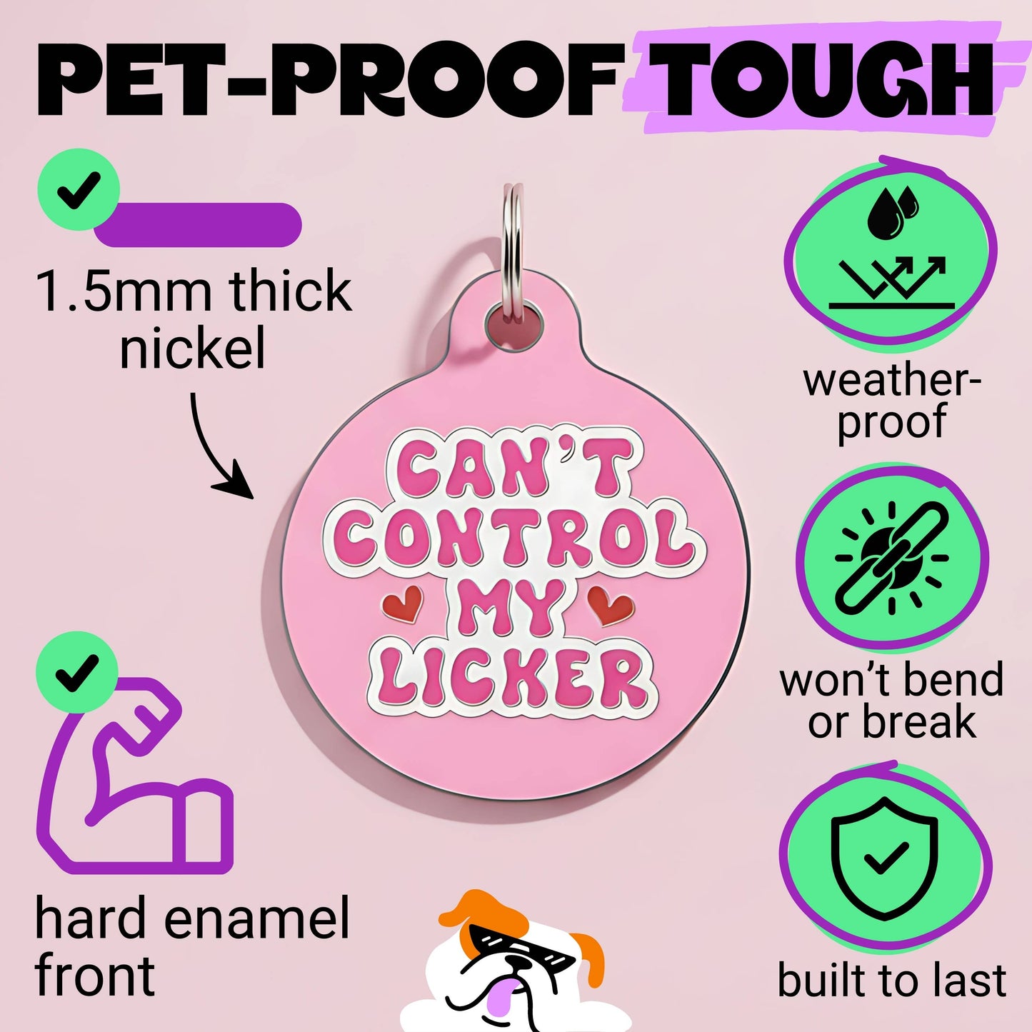 Enamel Dog Tag w/Scannable ID - Can't Control Licker *Pink