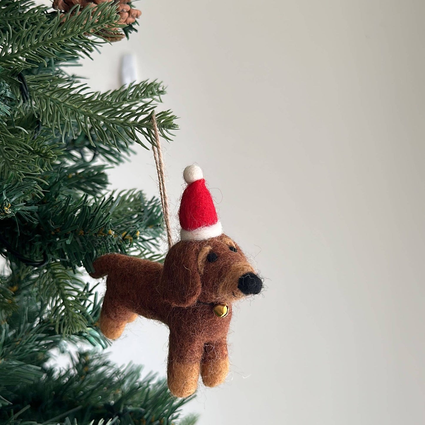 Felt Dachshund Dog with Christmas Hat