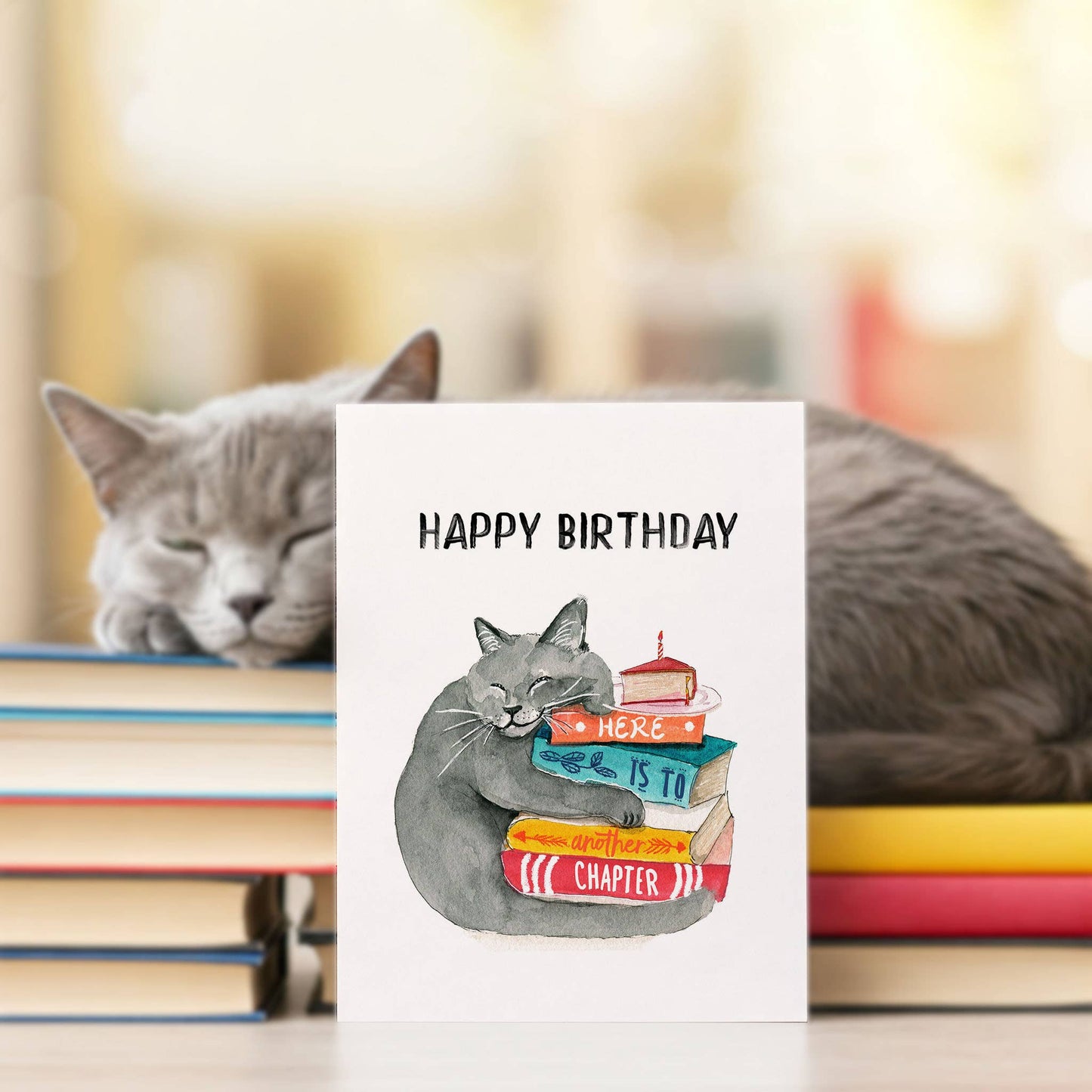 Book Lover Cat - Funny Birthday Card