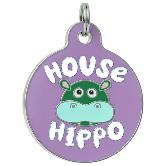 Pet ID Tag - House Hippo *Purple - QR CODE