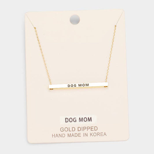 'Dog Mom' Horizontal Metal Bar Pendant Necklace