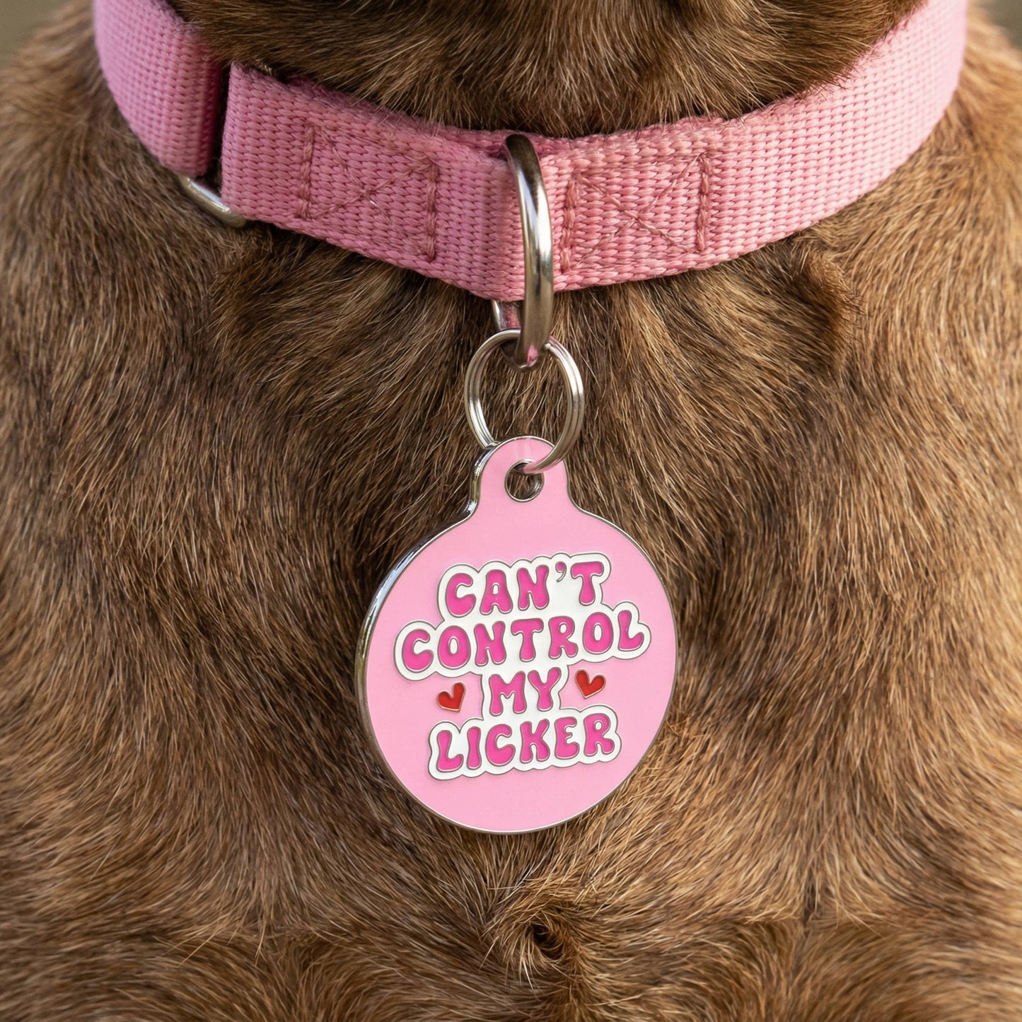 Enamel Dog Tag w/Scannable ID - Can't Control Licker *Pink