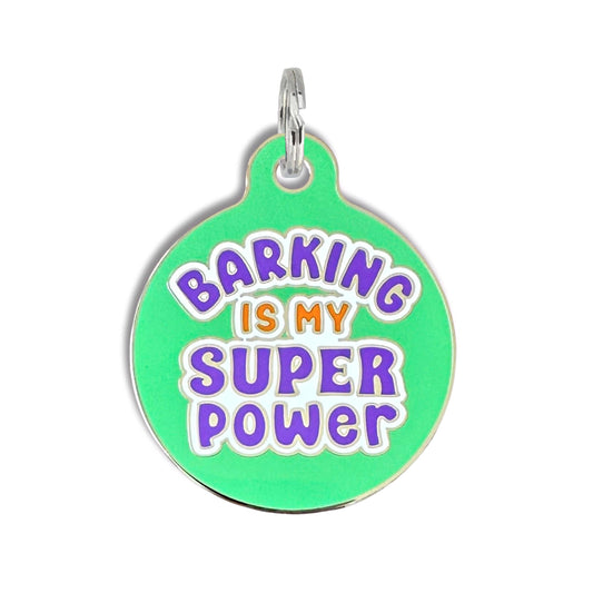 Dog Tag Collar Charm - Barking is My Super Power - QR Code