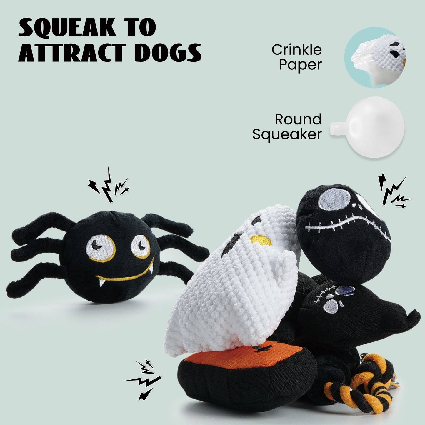 Nocciola 6 PCS Halloween Dog Squeaky Toys for Aggressive chewers