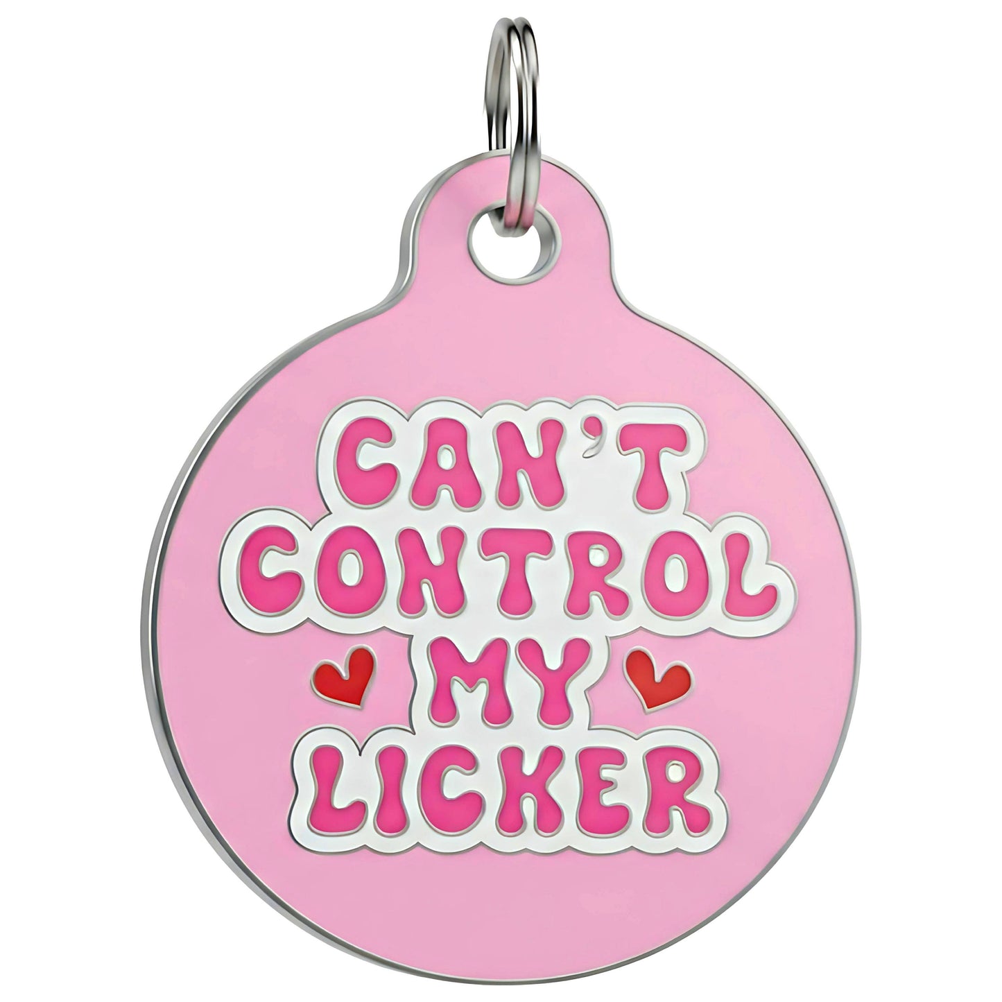 Enamel Dog Tag w/Scannable ID - Can't Control Licker *Pink