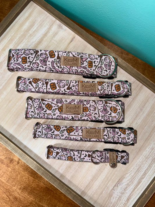 Purple Potions Dog Collar, Halloween, Bats, Witches
