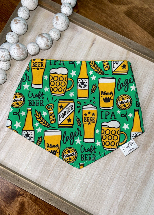 Craft Beers Green Reversible Dog Bandan