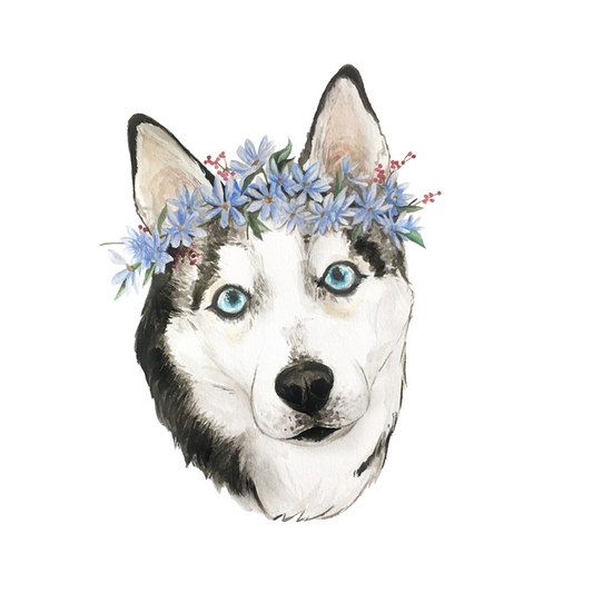 Flower Crown Husky Sticker
