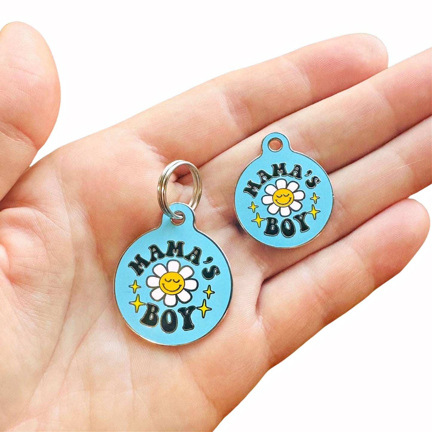 Dog Tag Collar Charm - Mamas Boy- QR Code