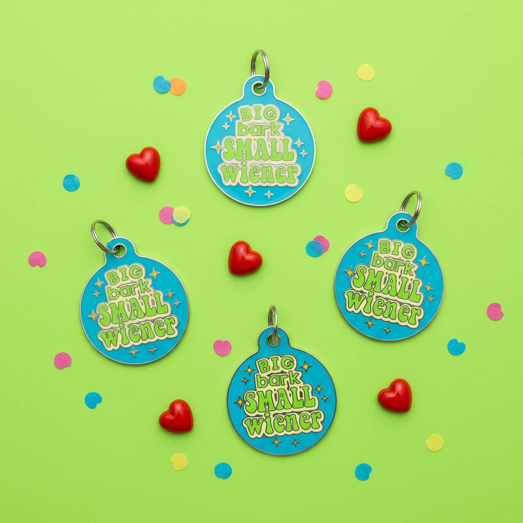 Funny Dog ID Tag Scannable QR Code - Big Bark Small Wiener