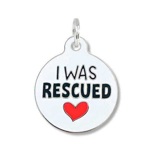 Dog Tag Collar Charm - I Was Rescued - QR Code