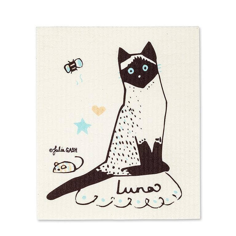 S/2 Cats & Names Dishcloths-6.5x8"L