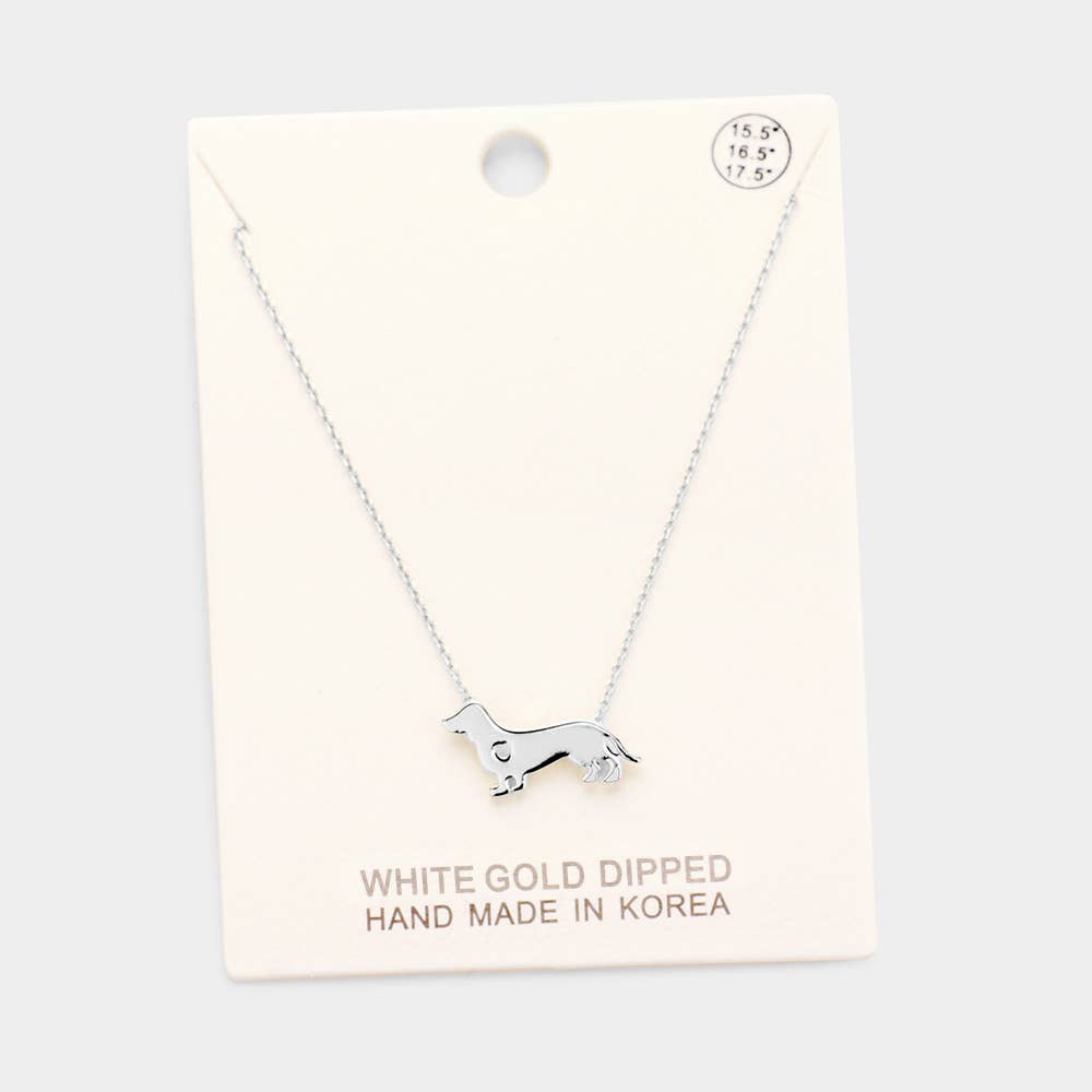 White Gold Dipped Dachshund Dog Pendant Necklace