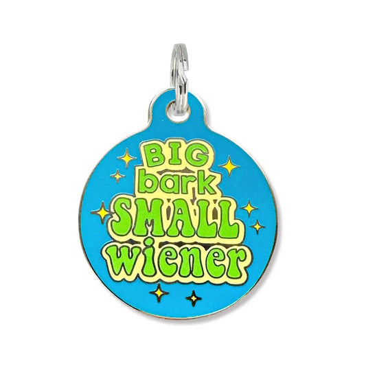 Funny Dog ID Tag Scannable QR Code - Big Bark Small Wiener
