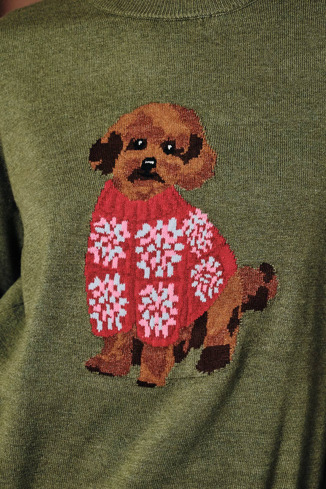 Round Neck Poodle Dog Graphic Long Sleeve Knit Sweater