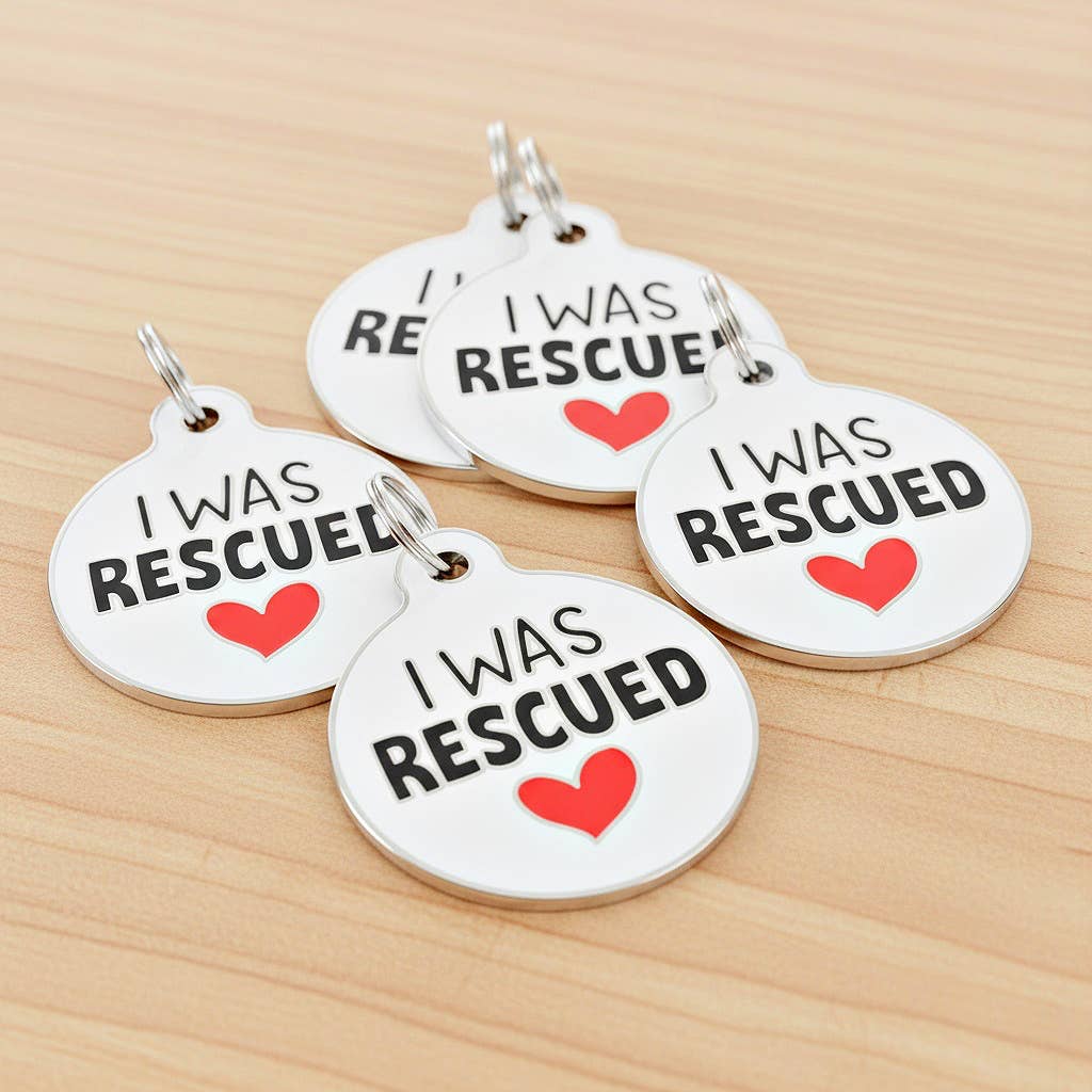 Dog Tag Collar Charm - I Was Rescued - QR Code
