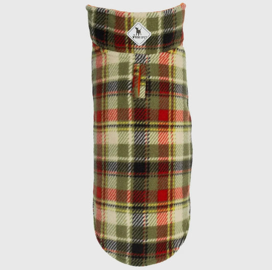 Olive and Orange Fargo Fleece Reversible Dog Jacket