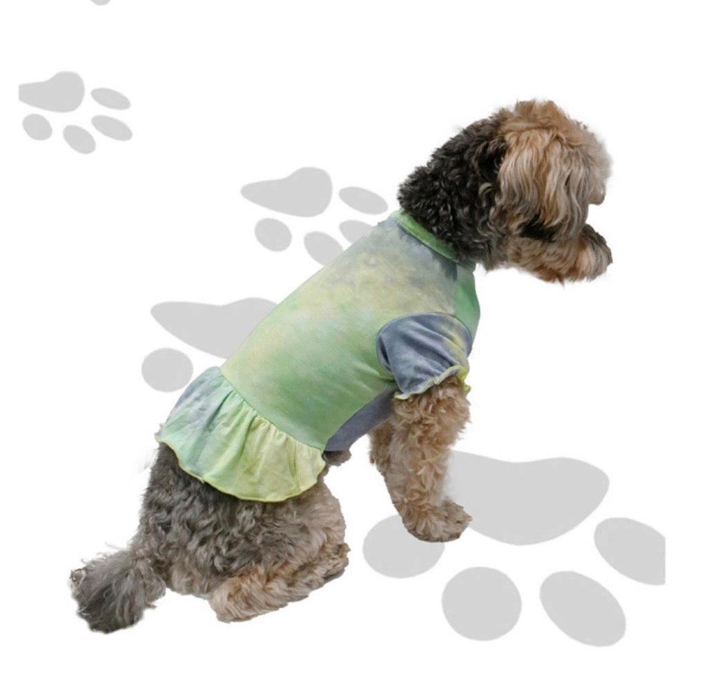 Hand Tie Die Doggy Dress/Tee - Lemon/Lilac