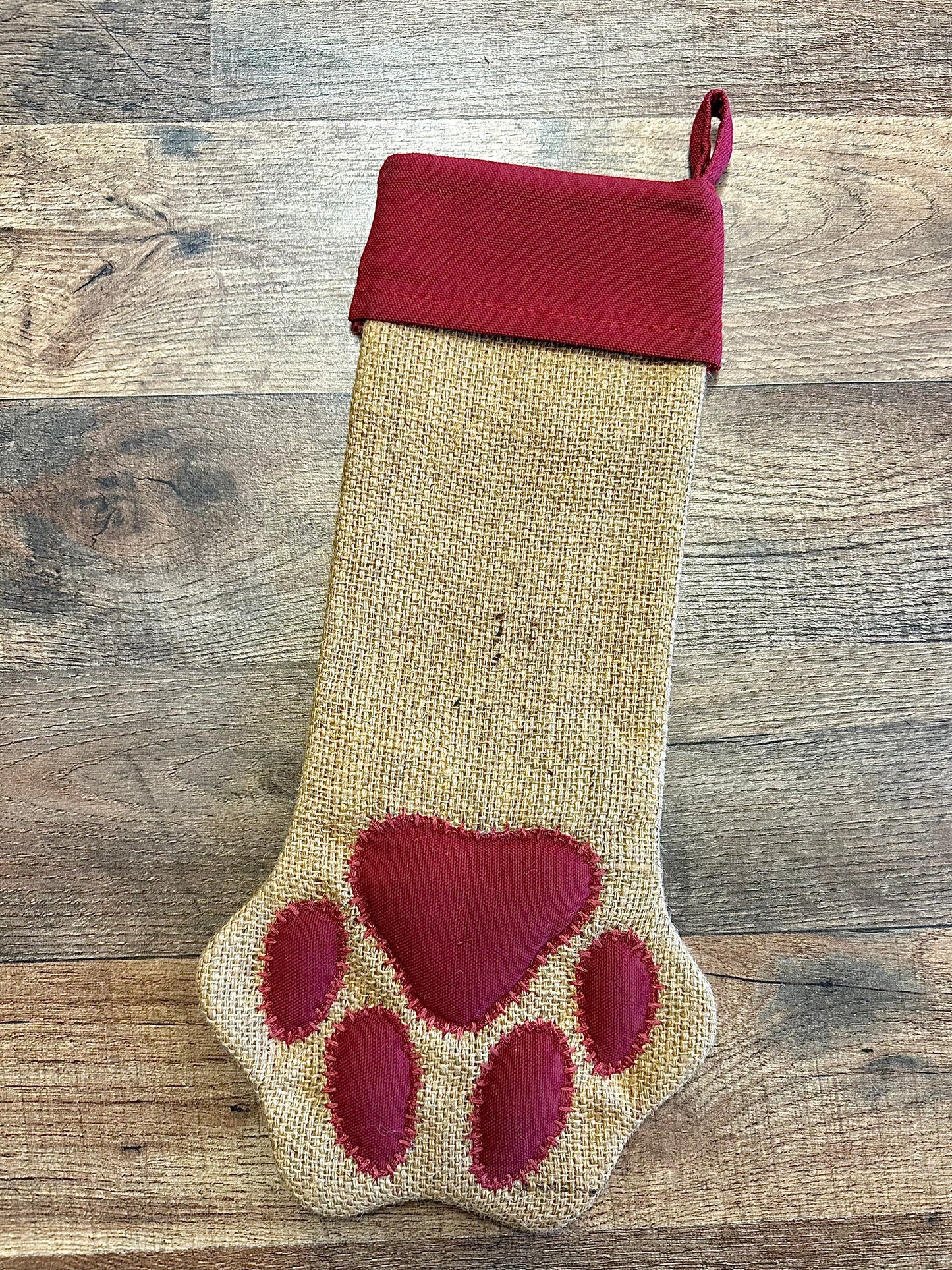 Paw Burlap Christmas Stocking