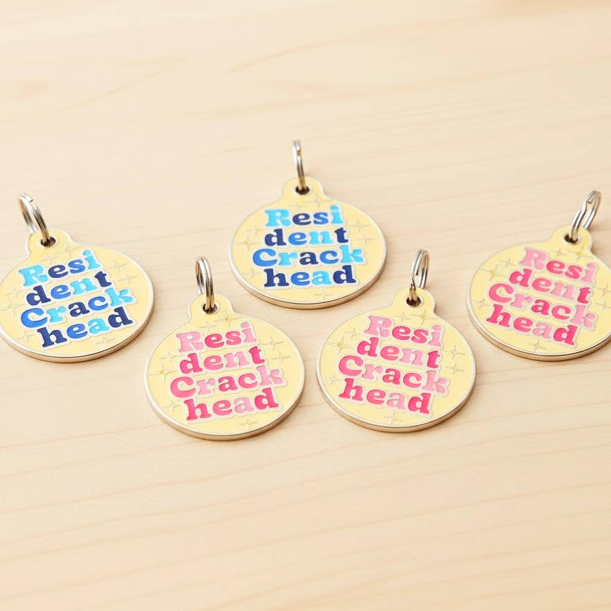 Dog Tag Collar Charm - Resident Crackhead - QR Code