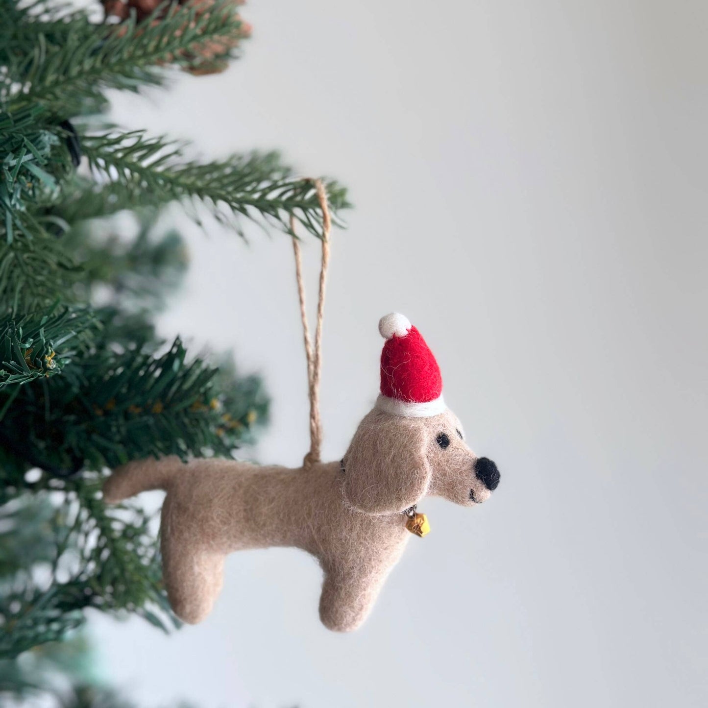 Felt Dachshund Dog with Christmas Hat