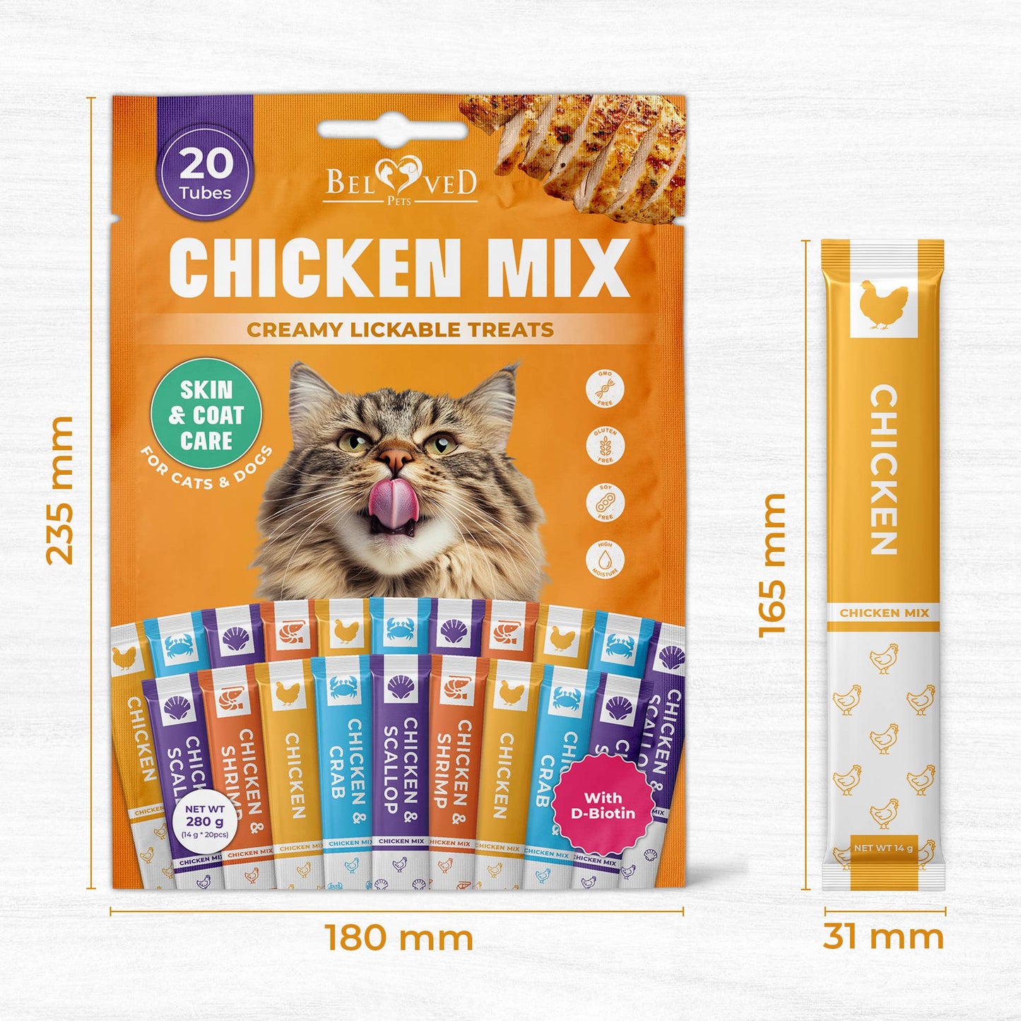 Lickable Cat & Dog Treats (Squeeze Tubes) - Chicken Mix, Skin & Coat Care (10 Ounce (Pack of 1)