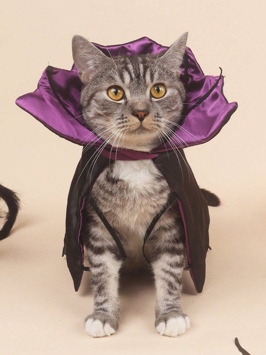 1pc Polyester Halloween Party Funny Cute Vampire Style Drawstring Costume Cape, Suitable For Pet Cats & Dogs (Not Suitable For Large Dogs)