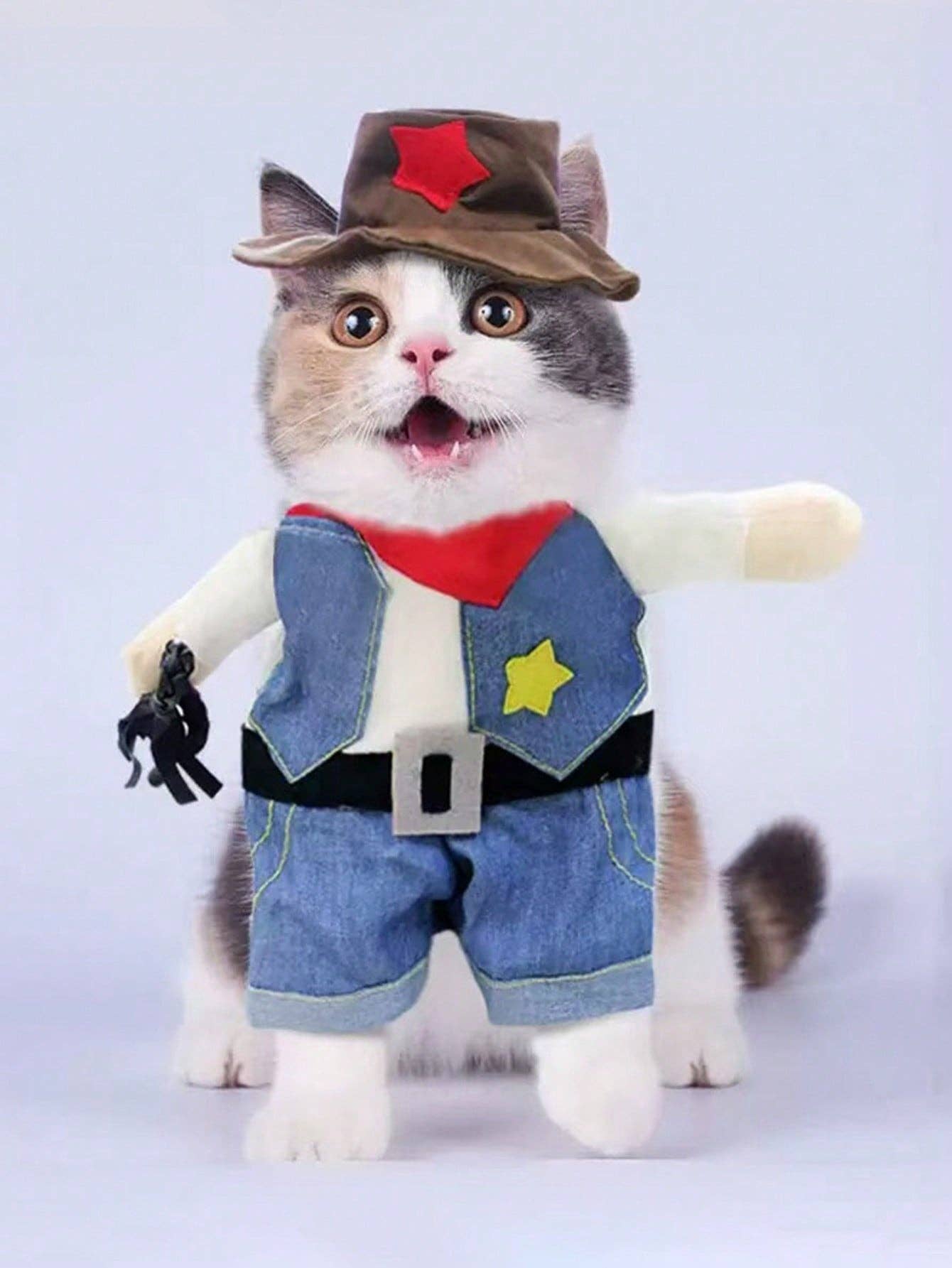Halloween Funny Pet Costume, Cowboy Standing Outfit, Pet Transformation Dress, Dog Cat Quirky Upright Clothing, Pet Photo Props, Pet Cosplay Costume, Halloween Party Outfit