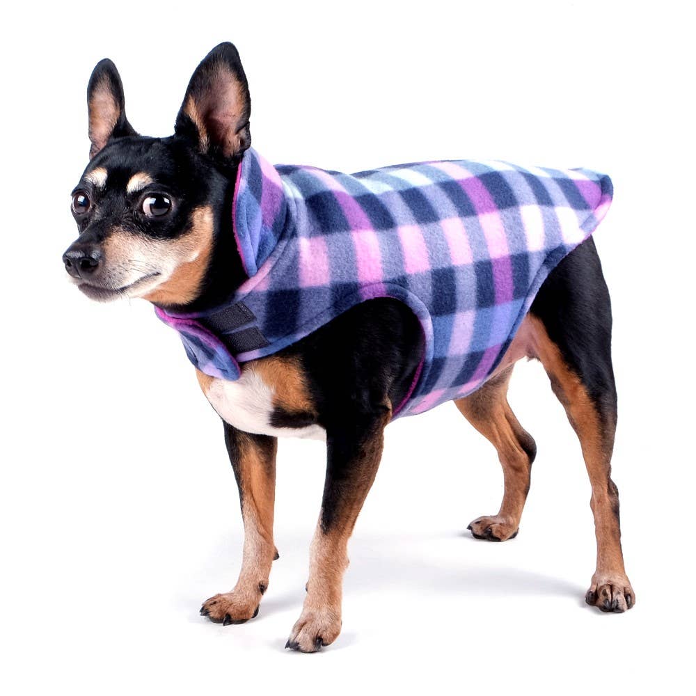 Fargo Fleece Reversible Dog Jacket - pink and grey/purple