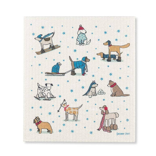 Winter Sports Dogs Dishcloth