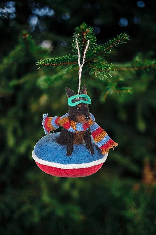 Snowtubing Dog Ornament-4.5"H