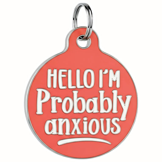 Pet ID Tag - Hello I'm Anxious *Coral - QR CODE