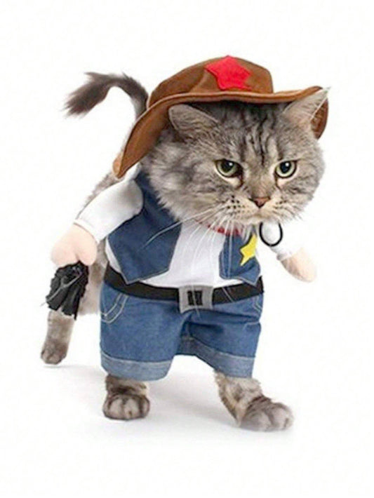 Halloween Funny Pet Costume, Cowboy Standing Outfit, Pet Transformation Dress, Dog Cat Quirky Upright Clothing, Pet Photo Props, Pet Cosplay Costume, Halloween Party Outfit
