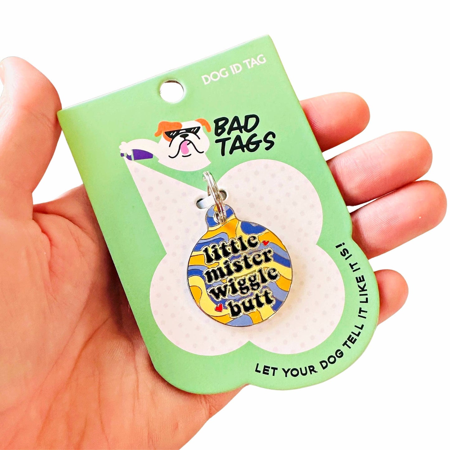 Dog Tag Collar Charm - Little Mister Wiggle Butt - QR Code