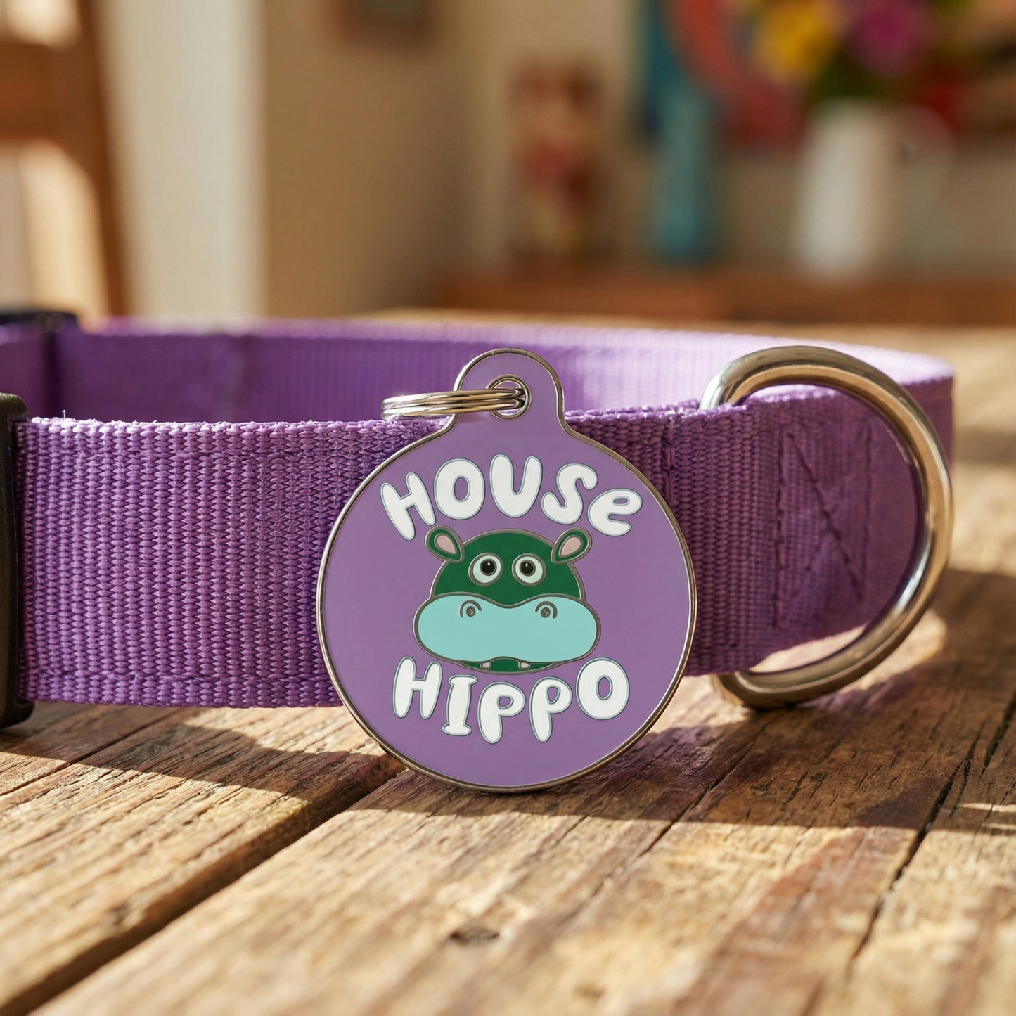 Pet ID Tag - House Hippo *Purple - QR CODE