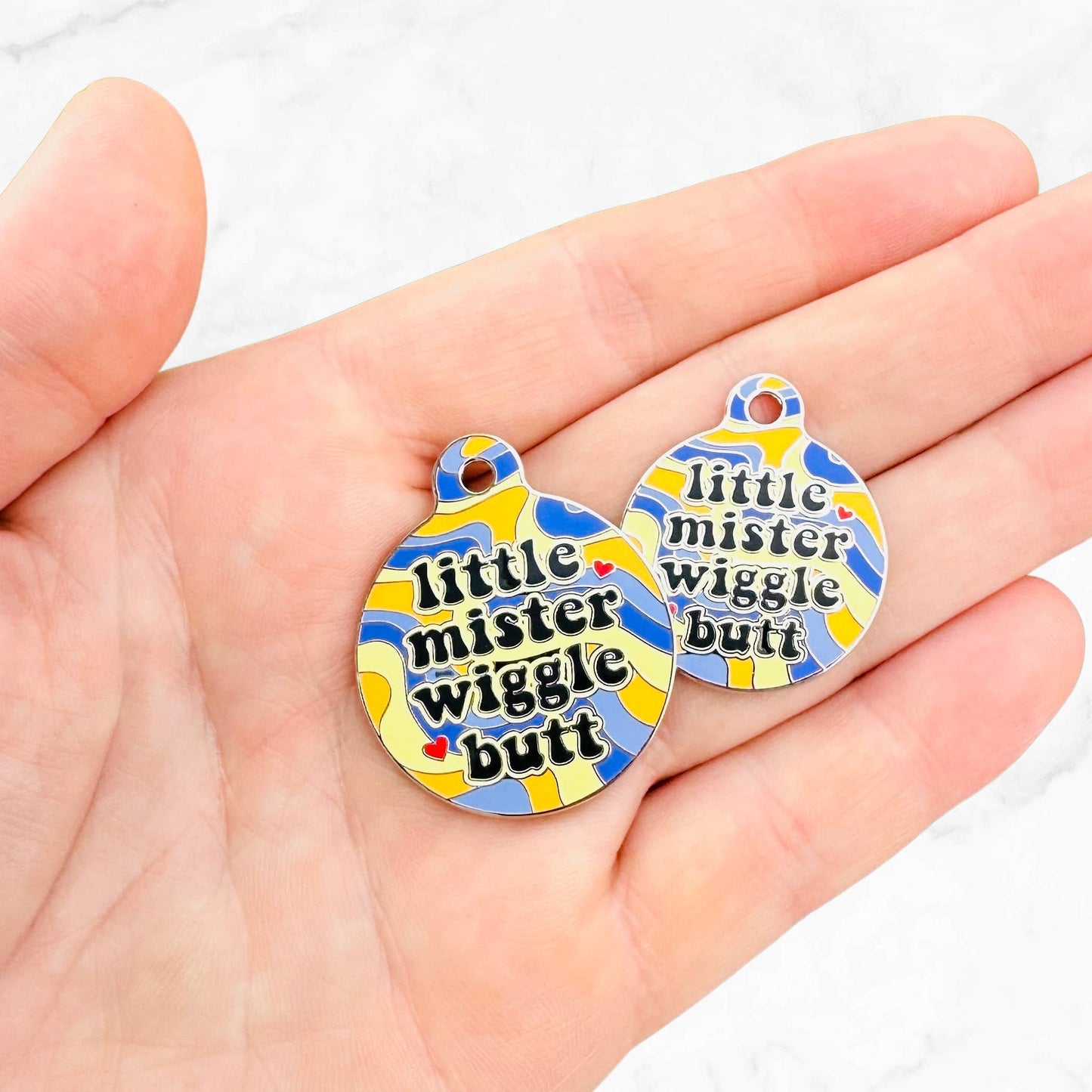 Dog Tag Collar Charm - Little Mister Wiggle Butt - QR Code